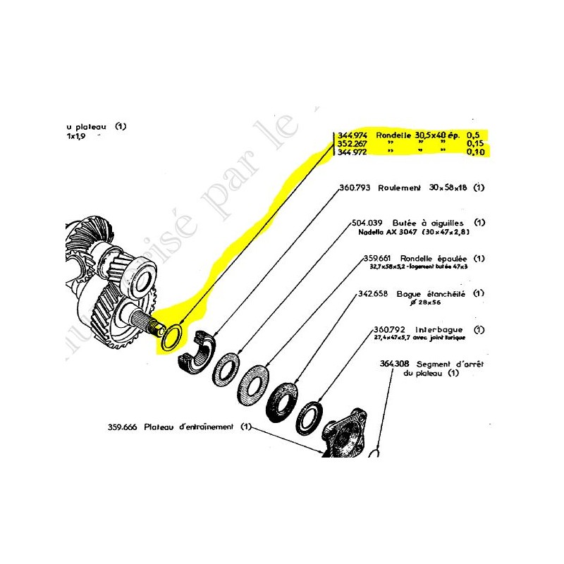 Cale de réglage jeu latéral réducteur de pont BV (40x30,5) ép. 0,15