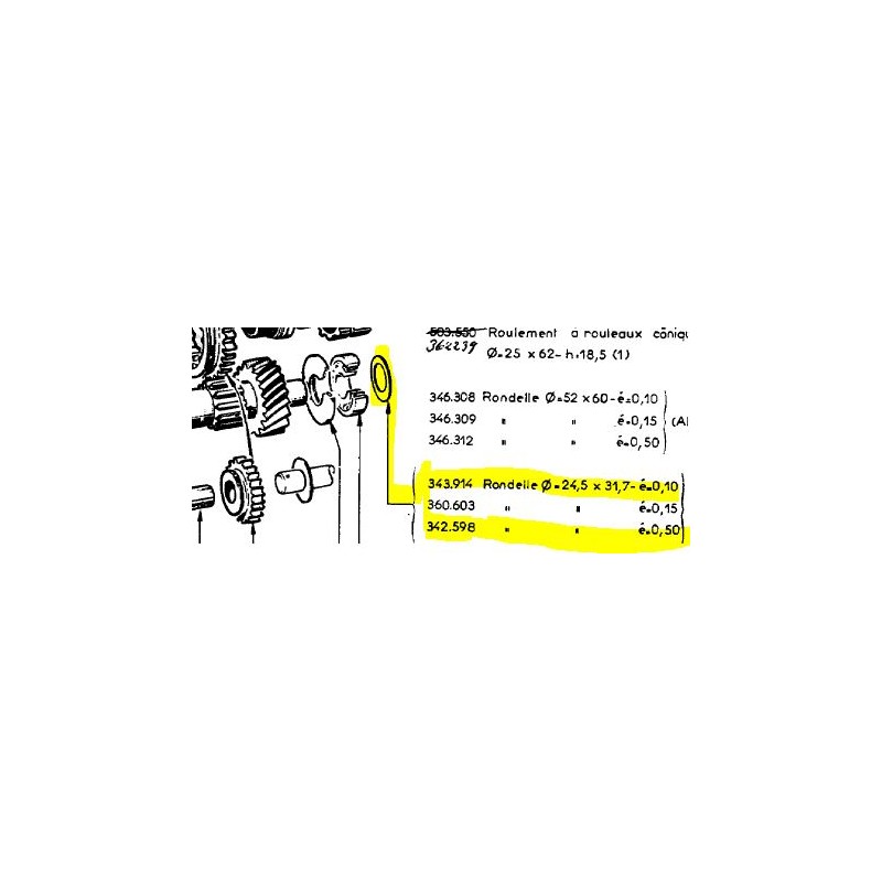 Cale de réglage du jeu latéral de l'arbre secondaire de BV 24,5x31,7 ép. 0,5 Boîte C et CS